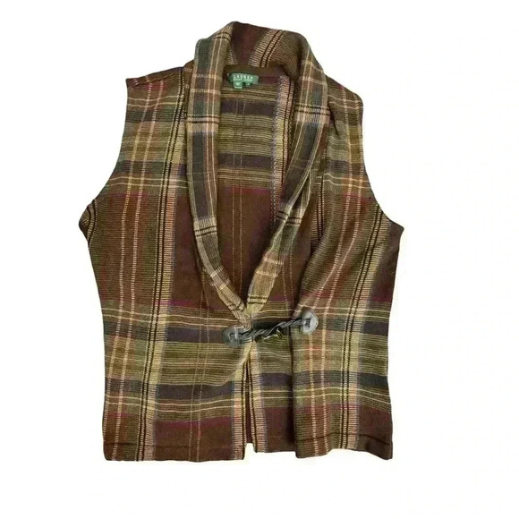 Ralph Lauren Wrap Vest Women Size 2X Plaid Academia Western Layering Piece - Picture 2 of 13